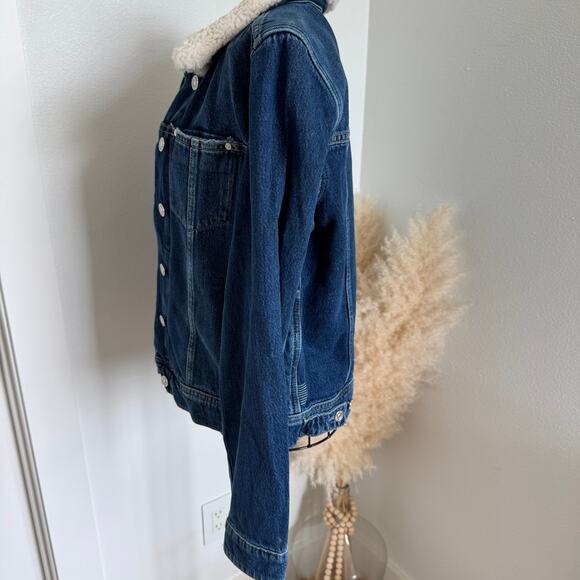 Paige Rowan Jacket Shearling Collar Dark Denim Jacket Jamee Distressed -Small - Picture 4 of 13